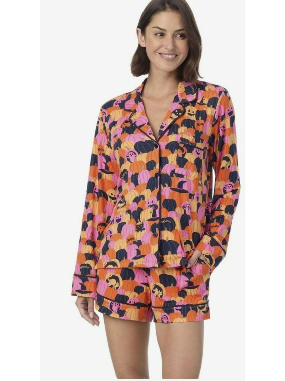 Halloween Pumpkin 2-Piece Pajama Shorts Set Large